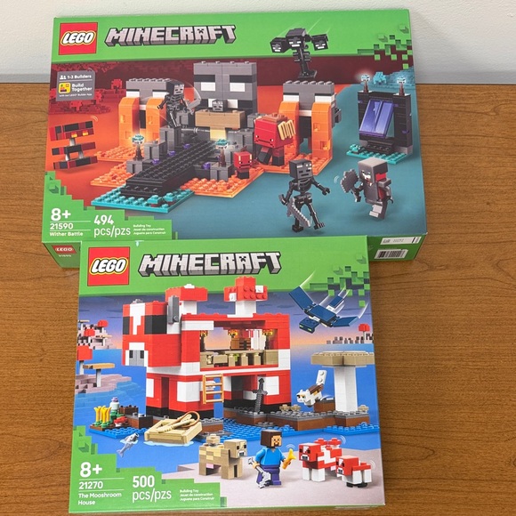 Lego Other - LEGO Minecraft The Mooshroom House & Wither Battle Building Sets - Red/Blue